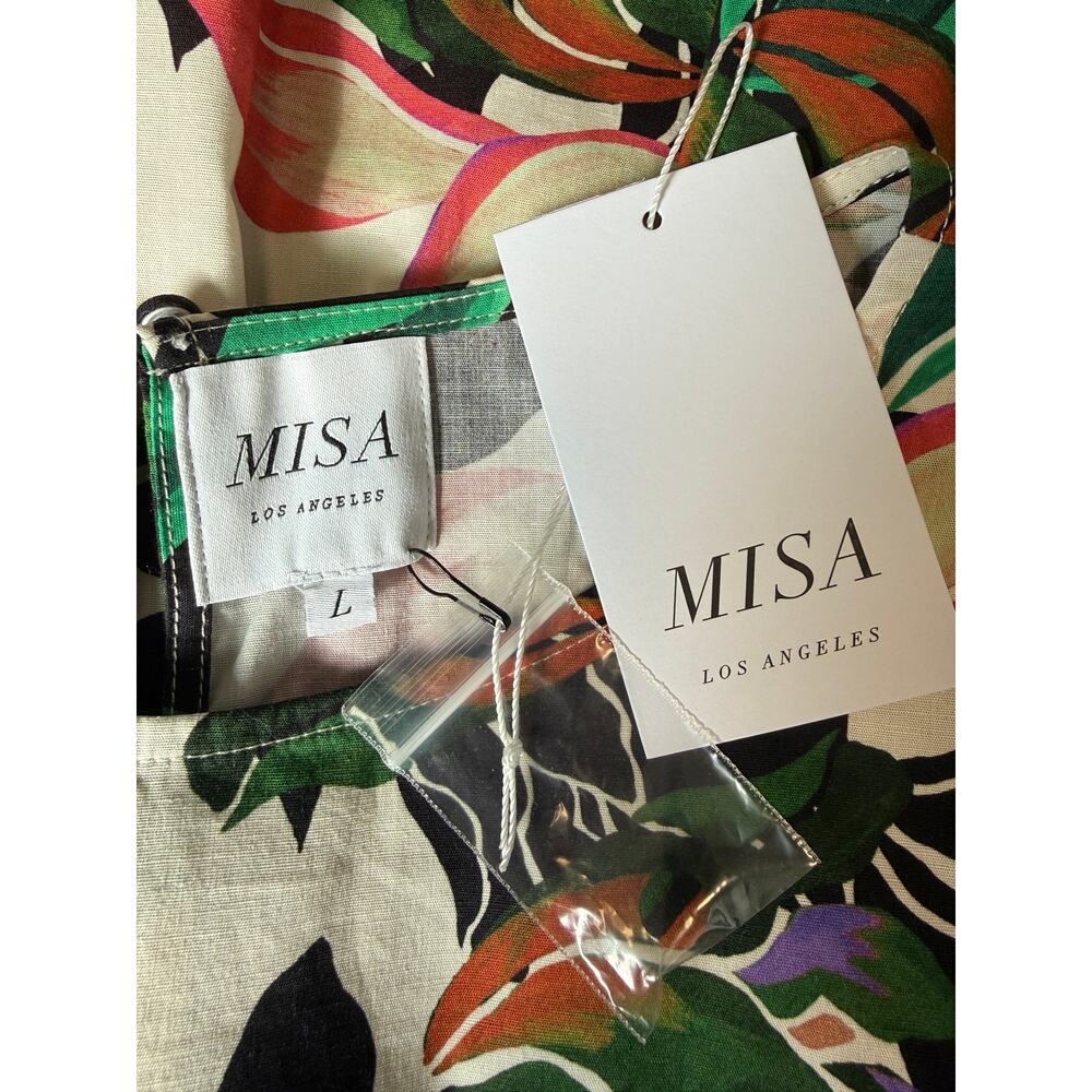 NWT MISA Los Angeles Floral Ruffle Sleeve Top Size L Cotton Vacation Blouse - Picture 7 of 10